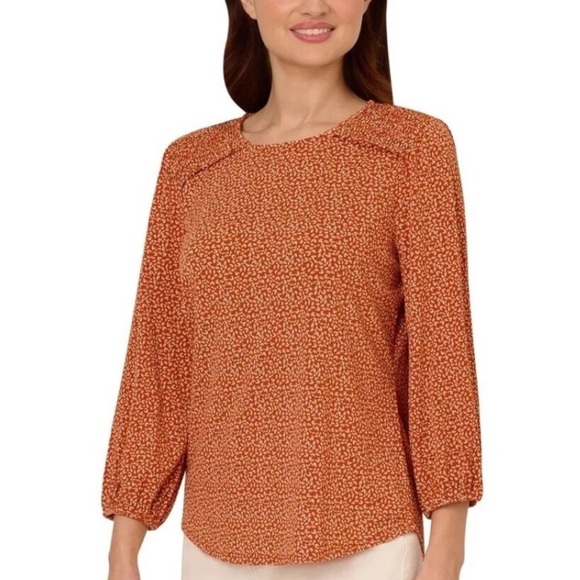 Adrianna Papell Women's Rust Floral Blouse NWOT - Picture 2 of 15